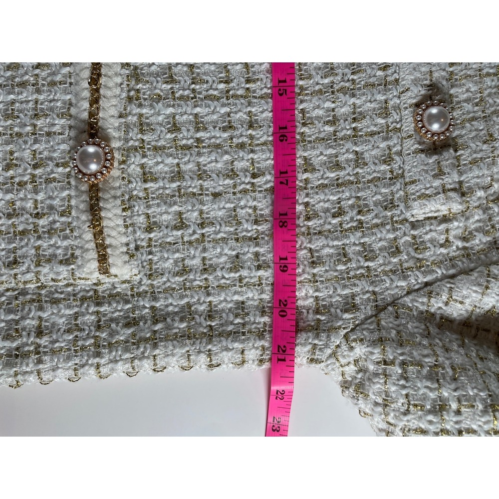 Simply Southern Tweed Jacket Pearls Gold Chain Women's M Preppy Statement Jacket - Picture 8 of 8